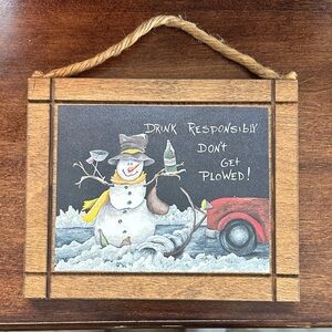 Snowman Wall Art with Red and Brown Accents